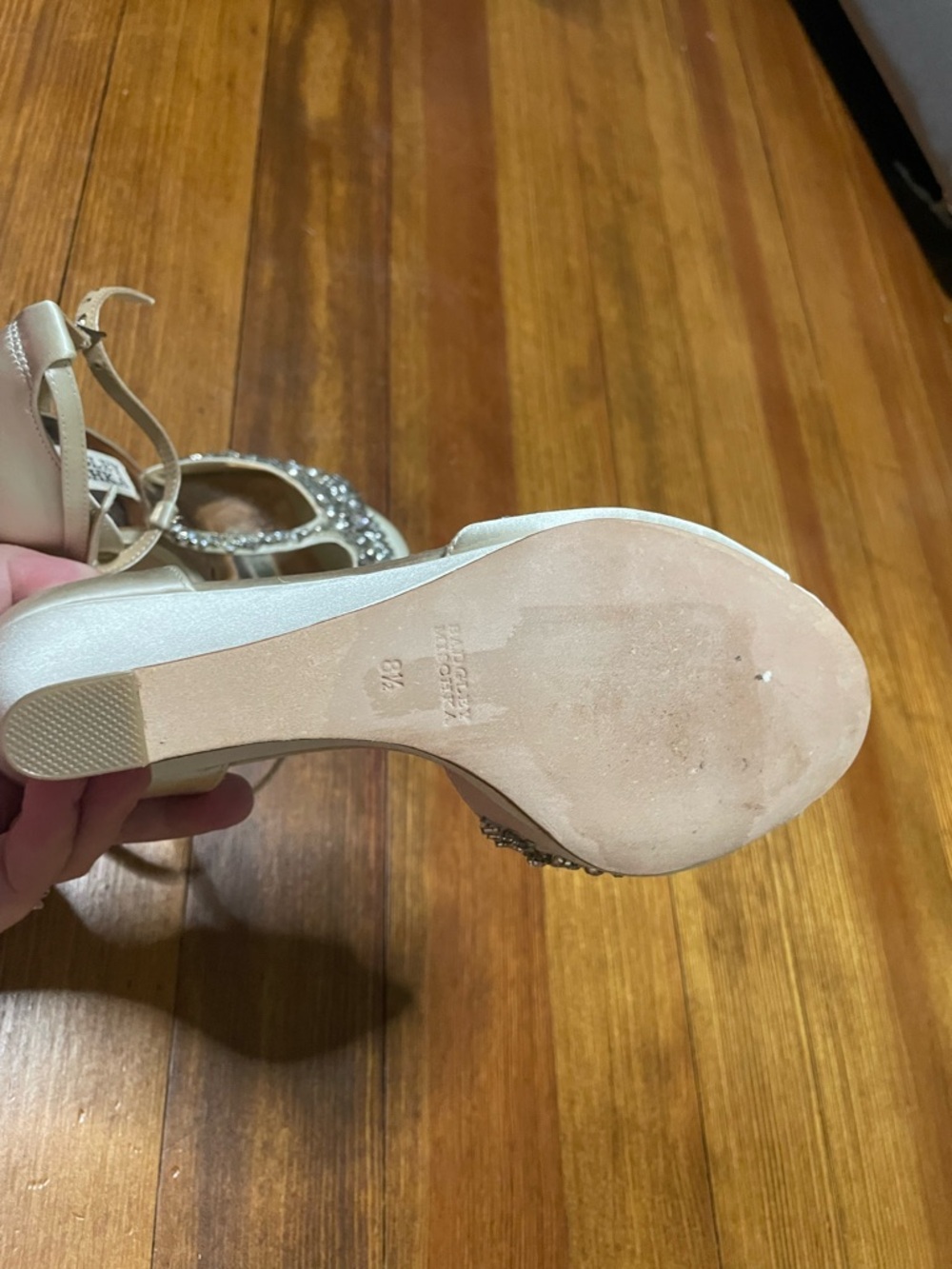 Anthropologie BHLDN Badgley Mischka Ivory Beaded T-Strap Wedge Wedding Sandals - Picture 11 of 16